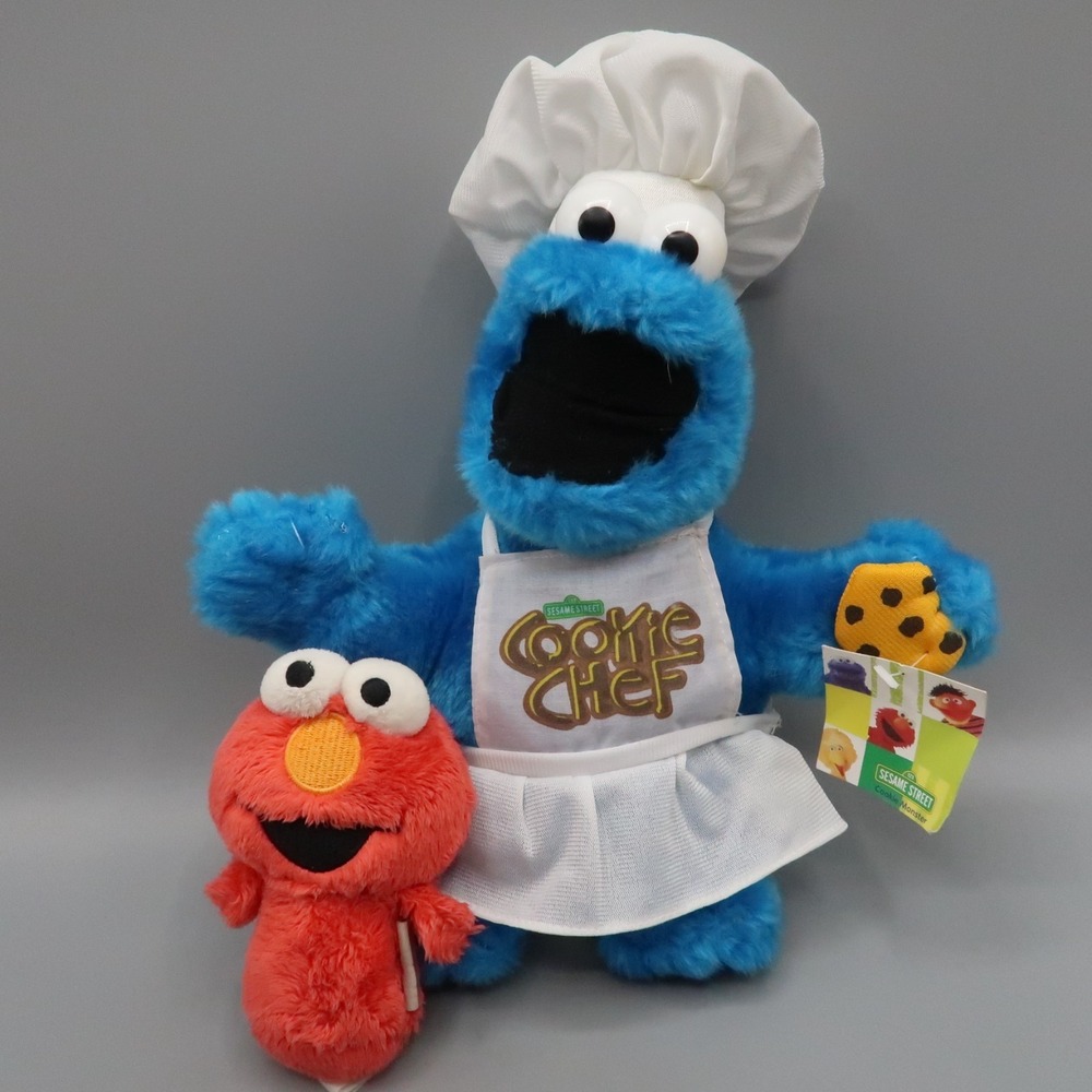 Nanco‎ Sesame Street Cookie Monster Chef & Itty Bitty Elmo Plush lot of 2